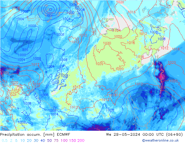 Precipitation accum. ECMWF  29.05.2024 00 UTC