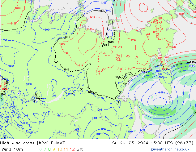 High wind areas ECMWF Dom 26.05.2024 15 UTC