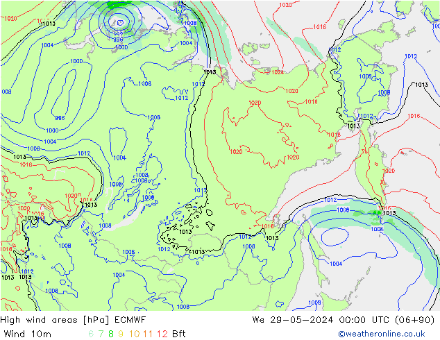 High wind areas ECMWF We 29.05.2024 00 UTC