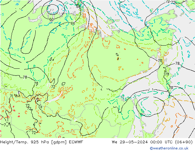 Height/Temp. 925 hPa ECMWF St 29.05.2024 00 UTC