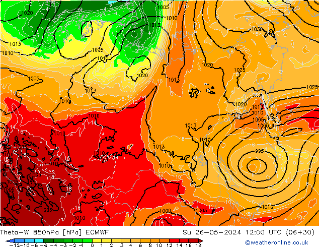 Theta-W 850hPa ECMWF Paz 26.05.2024 12 UTC