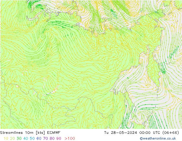 Línea de corriente 10m ECMWF mar 28.05.2024 00 UTC