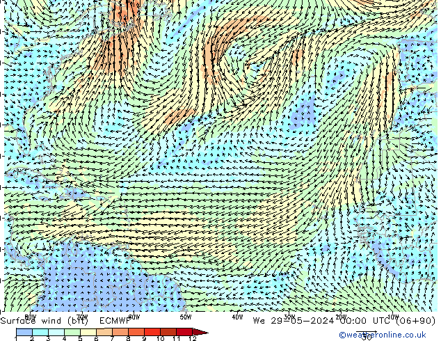 Surface wind (bft) ECMWF We 29.05.2024 00 UTC