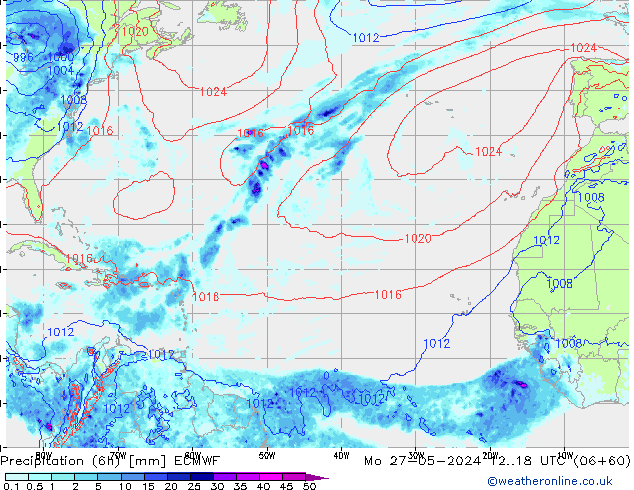 Precipitación (6h) ECMWF lun 27.05.2024 18 UTC