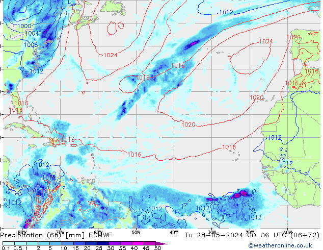 Z500/Rain (+SLP)/Z850 ECMWF Tu 28.05.2024 06 UTC