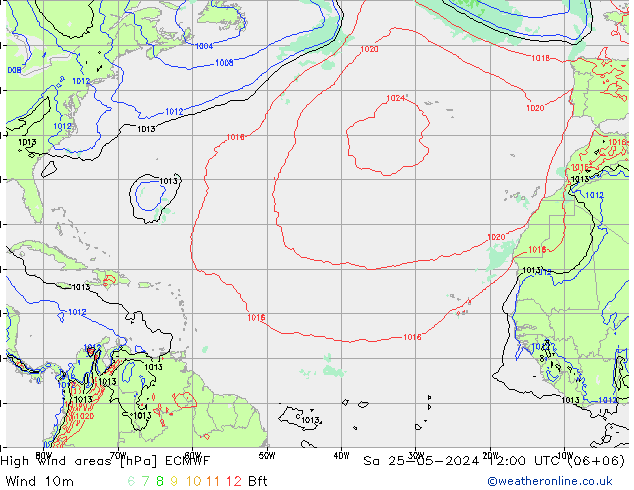 High wind areas ECMWF Sa 25.05.2024 12 UTC