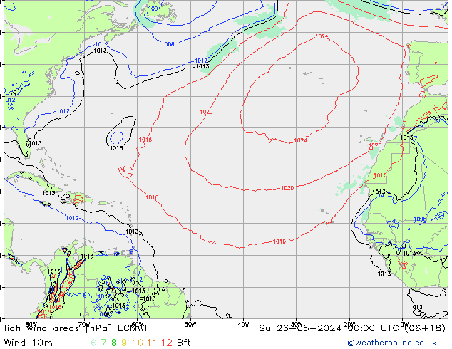 High wind areas ECMWF Вс 26.05.2024 00 UTC
