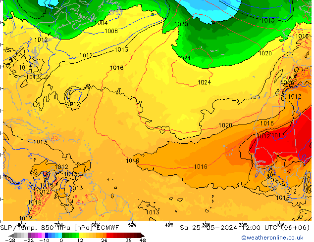 SLP/Temp. 850 hPa ECMWF Sa 25.05.2024 12 UTC