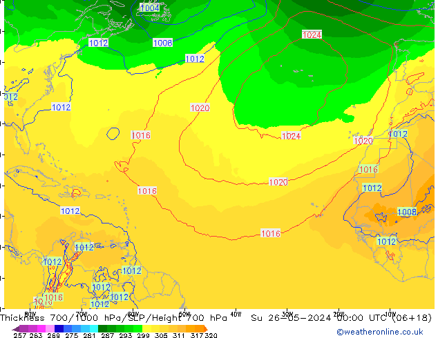 Schichtdicke 700-1000 hPa ECMWF So 26.05.2024 00 UTC