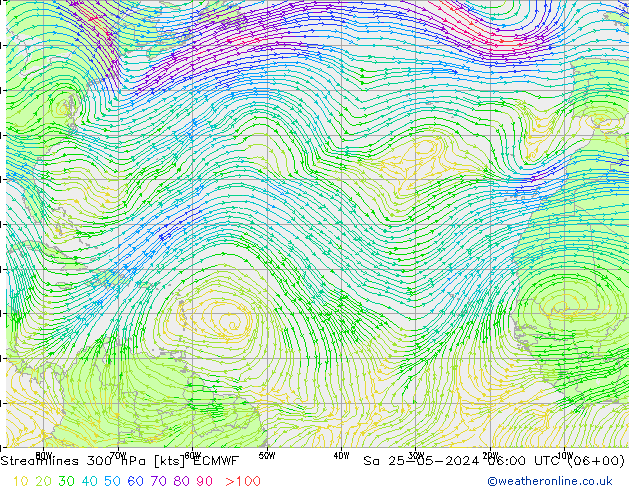 Streamlines 300 hPa ECMWF Sa 25.05.2024 06 UTC