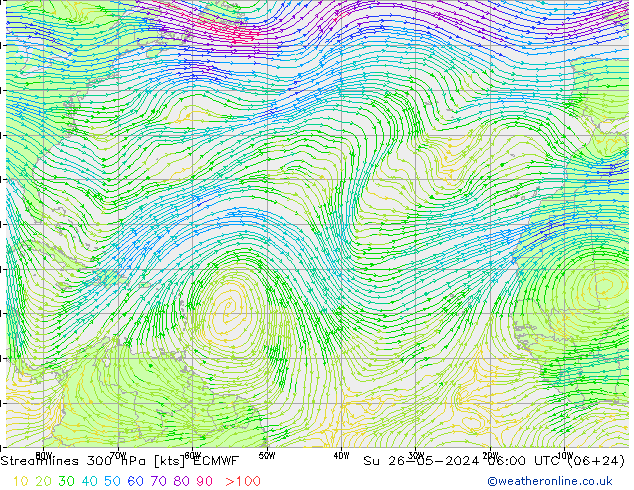 Linia prądu 300 hPa ECMWF nie. 26.05.2024 06 UTC