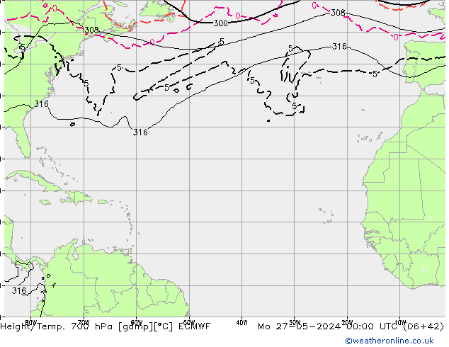Géop./Temp. 700 hPa ECMWF lun 27.05.2024 00 UTC