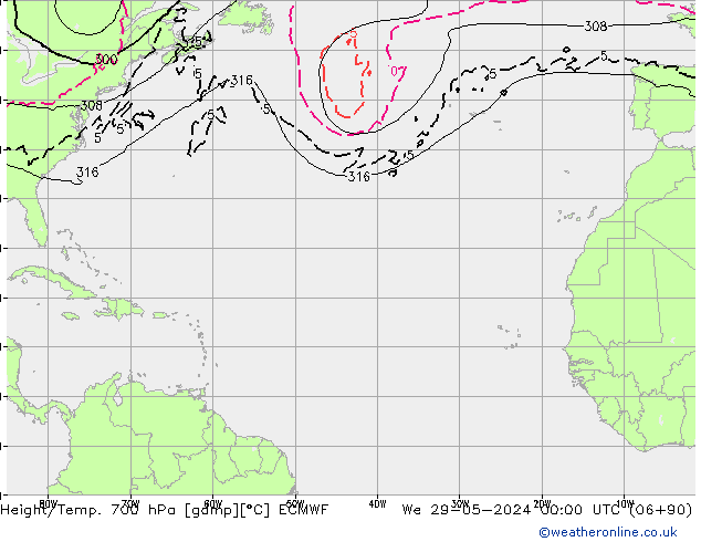 Height/Temp. 700 hPa ECMWF We 29.05.2024 00 UTC