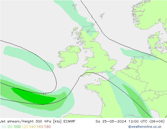 Jet stream/Height 300 hPa ECMWF Sa 25.05.2024 12 UTC