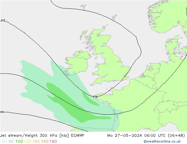 Prąd strumieniowy ECMWF pon. 27.05.2024 06 UTC