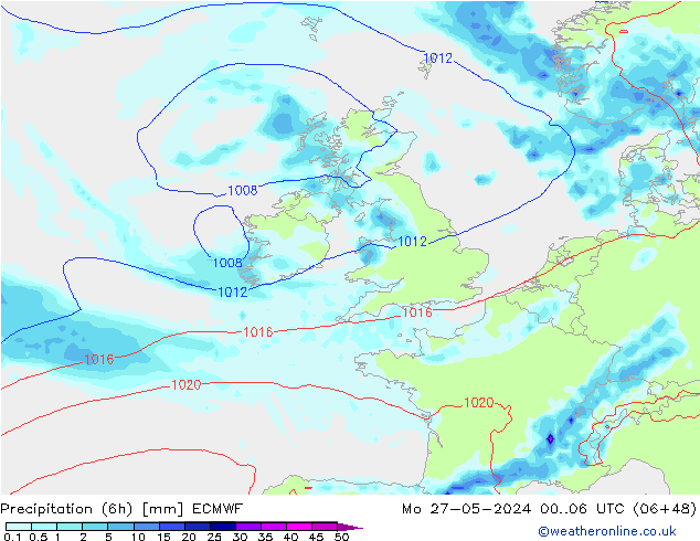 Z500/Rain (+SLP)/Z850 ECMWF Mo 27.05.2024 06 UTC