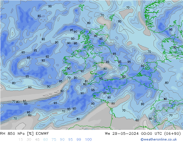 RH 850 hPa ECMWF Qua 29.05.2024 00 UTC