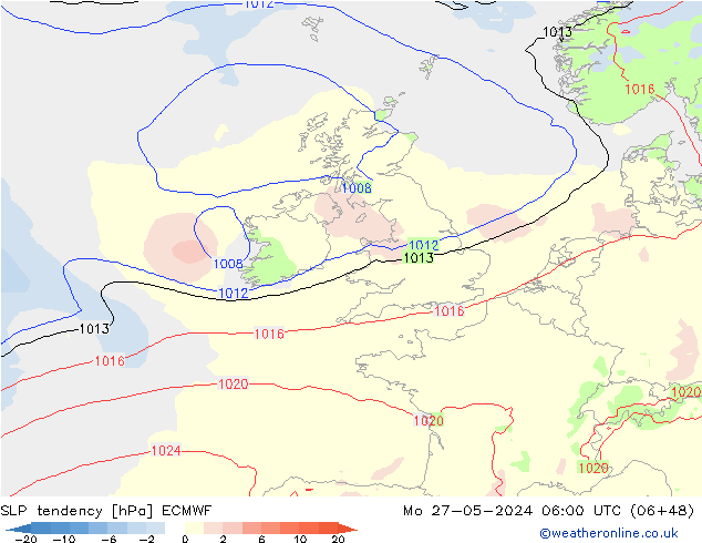 SLP tendency ECMWF Mo 27.05.2024 06 UTC