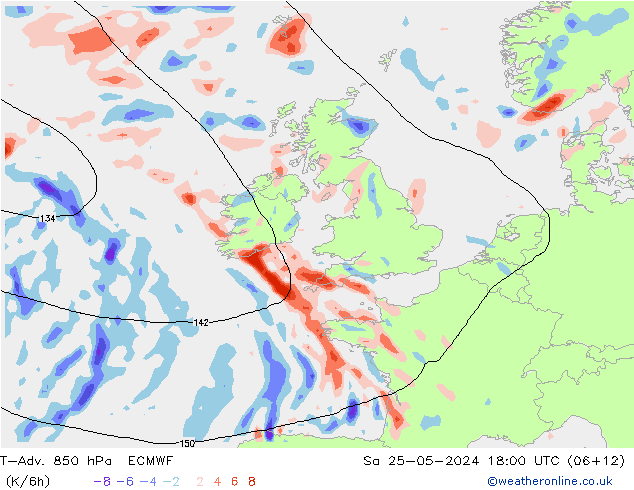 T-Adv. 850 hPa ECMWF Sa 25.05.2024 18 UTC