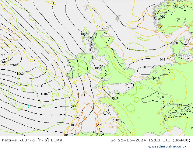 Theta-e 700hPa ECMWF so. 25.05.2024 12 UTC