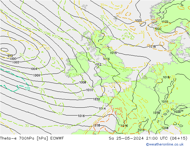 Theta-e 700hPa ECMWF Sáb 25.05.2024 21 UTC