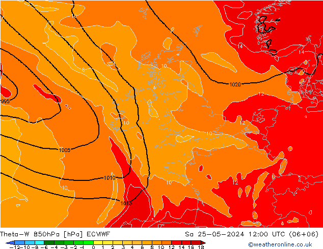 Theta-W 850hPa ECMWF so. 25.05.2024 12 UTC