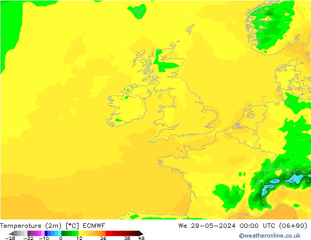 Temperatura (2m) ECMWF mer 29.05.2024 00 UTC