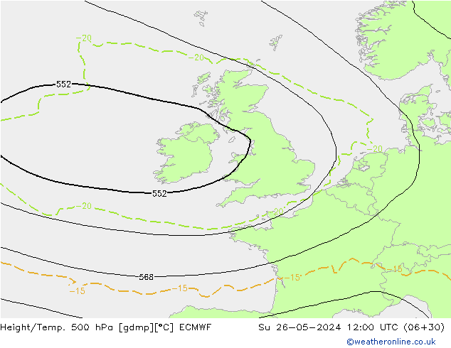 Z500/Rain (+SLP)/Z850 ECMWF So 26.05.2024 12 UTC