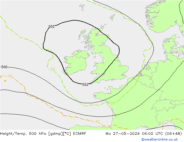 Z500/Rain (+SLP)/Z850 ECMWF Mo 27.05.2024 06 UTC