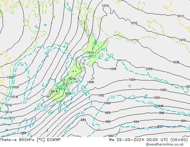 Theta-e 850hPa ECMWF Çar 29.05.2024 00 UTC