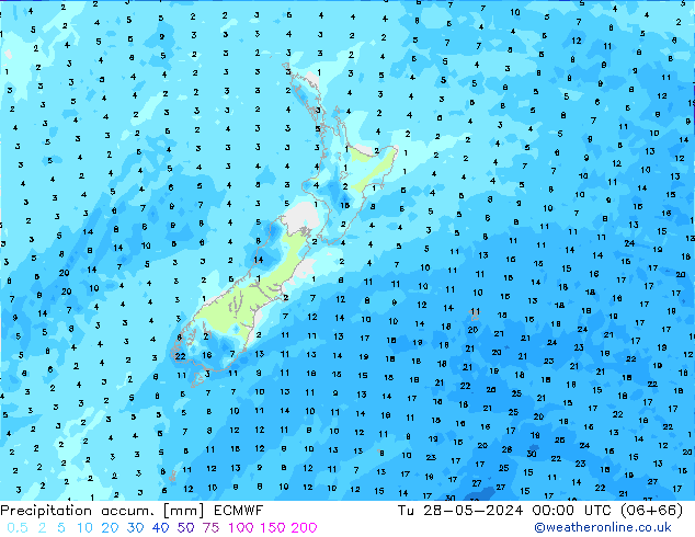 Precipitation accum. ECMWF mar 28.05.2024 00 UTC