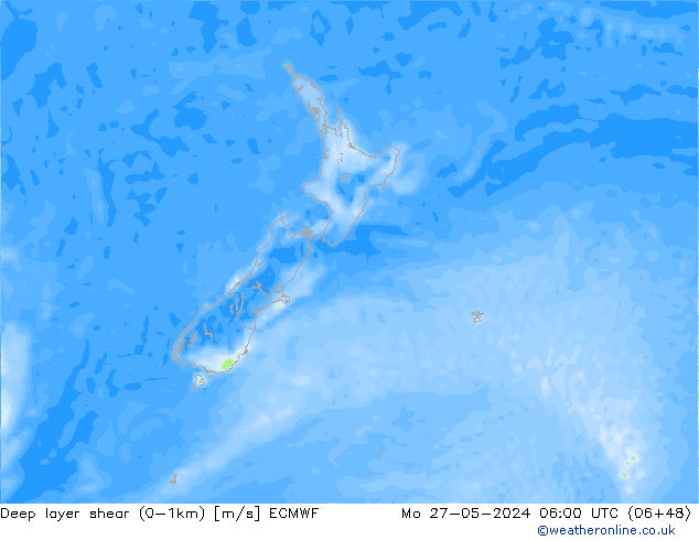 Deep layer shear (0-1km) ECMWF pon. 27.05.2024 06 UTC