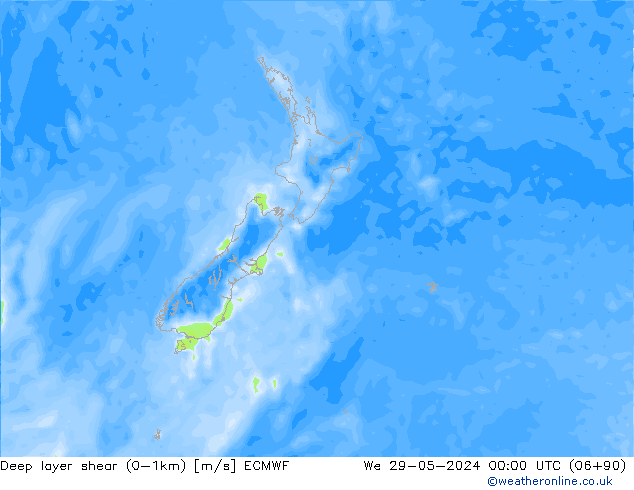 Deep layer shear (0-1km) ECMWF We 29.05.2024 00 UTC