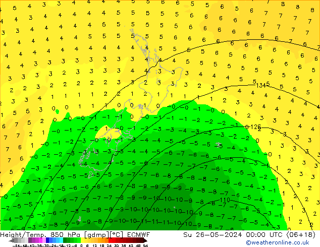 Z500/Rain (+SLP)/Z850 ECMWF nie. 26.05.2024 00 UTC