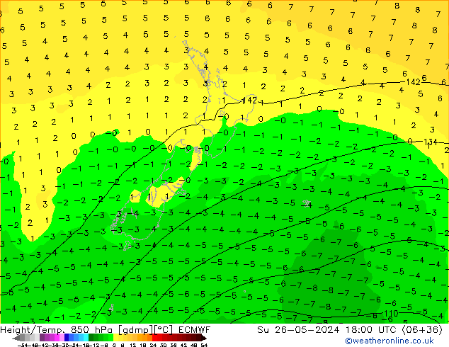 Z500/Yağmur (+YB)/Z850 ECMWF Paz 26.05.2024 18 UTC