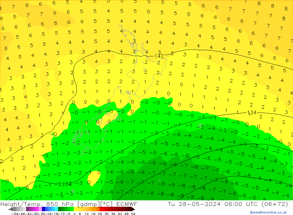 Z500/Rain (+SLP)/Z850 ECMWF wto. 28.05.2024 06 UTC