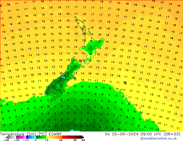 Temperature (2m) ECMWF Sa 25.05.2024 09 UTC