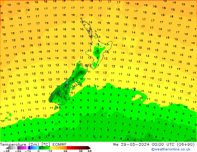 Temperature (2m) ECMWF St 29.05.2024 00 UTC