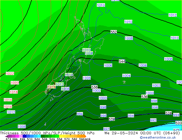 Dikte 500-1000hPa ECMWF wo 29.05.2024 00 UTC