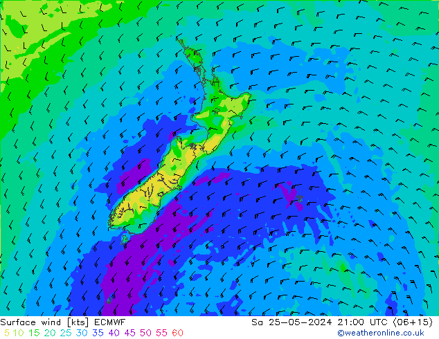 Vento 10 m ECMWF sab 25.05.2024 21 UTC