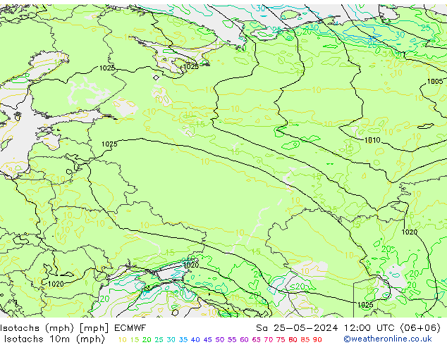 Isotachs (mph) ECMWF Sa 25.05.2024 12 UTC