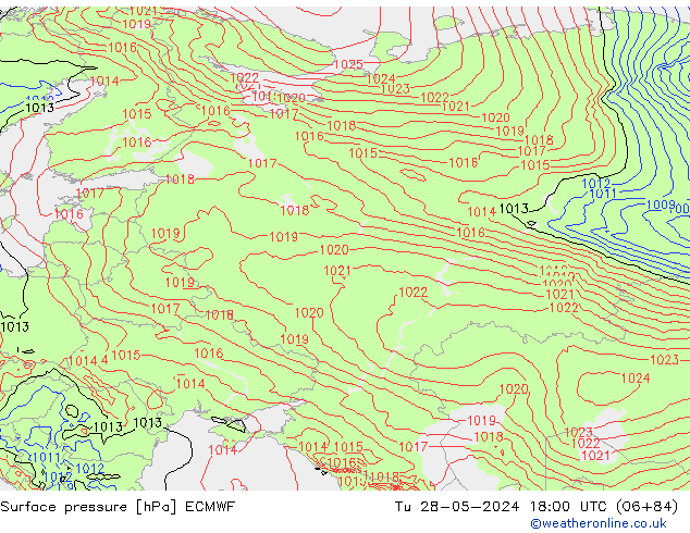 Presión superficial ECMWF mar 28.05.2024 18 UTC