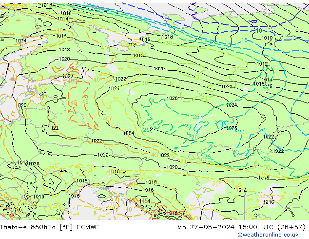 Theta-e 850hPa ECMWF Mo 27.05.2024 15 UTC