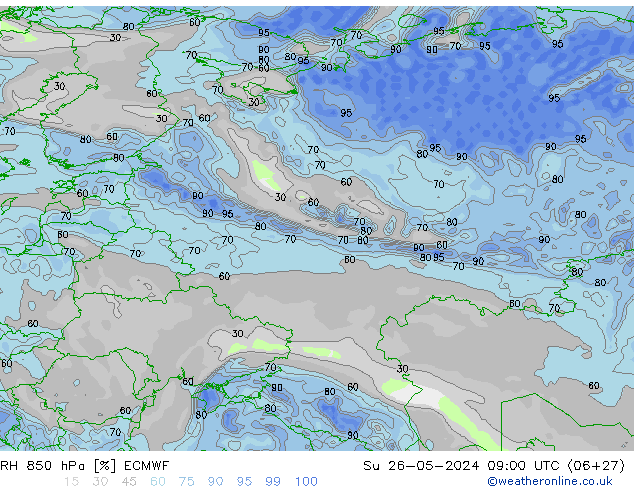 850 hPa Nispi Nem ECMWF Paz 26.05.2024 09 UTC