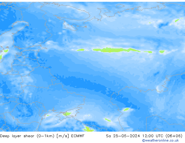 Deep layer shear (0-1km) ECMWF сб 25.05.2024 12 UTC