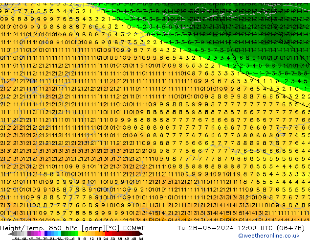 Z500/Regen(+SLP)/Z850 ECMWF di 28.05.2024 12 UTC