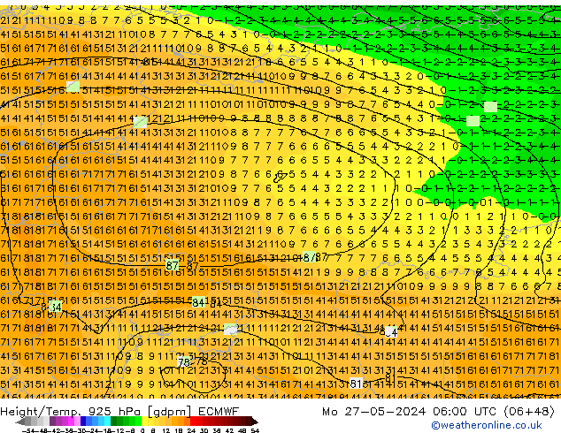 Yükseklik/Sıc. 925 hPa ECMWF Pzt 27.05.2024 06 UTC