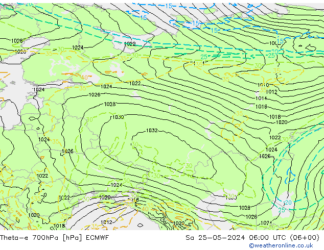 Theta-e 700hPa ECMWF Sáb 25.05.2024 06 UTC