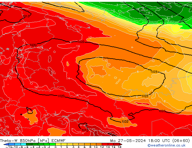 Theta-W 850hPa ECMWF  27.05.2024 18 UTC