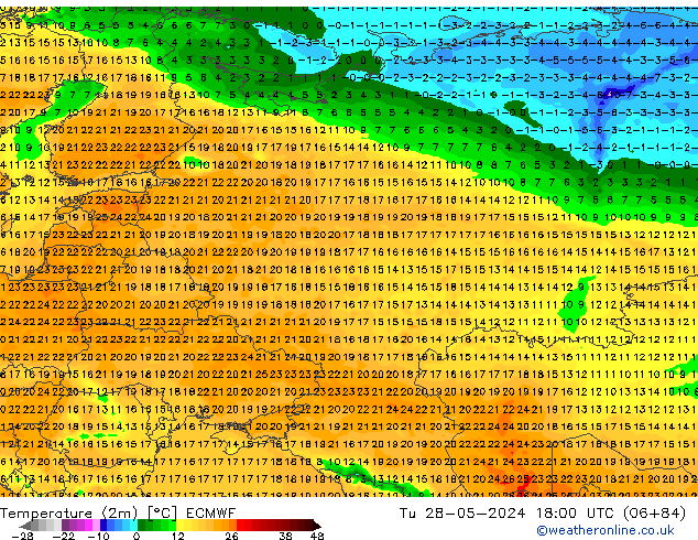 Sıcaklık Haritası (2m) ECMWF Sa 28.05.2024 18 UTC